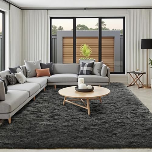 FinRèc Home 7x10 Non-Slip Fluffy Area Rugs for Living Room (Dark Grey) by FinRe%CC%80cHome
