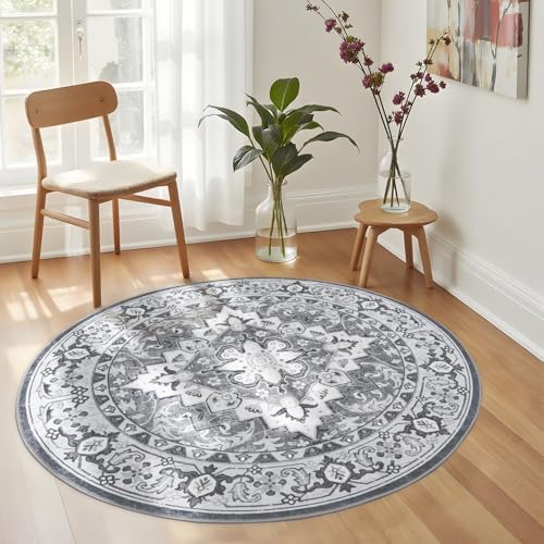 Lessymo 4FT Washable Round Area Rugs for Living Room, Non Slip Circle Rugs by Lessymo