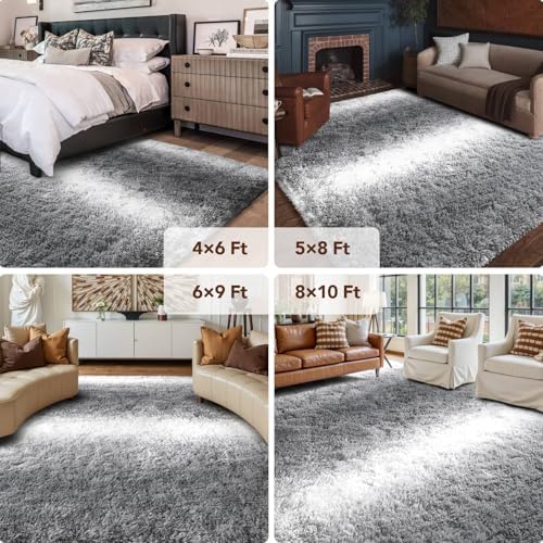 FinRèc Home 5x8 Non-Slip Fluffy Area Rugs for Living Room (Striped Grey) - Image 6