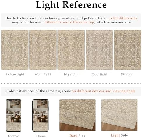 PureCozy Beige Area Rug 2x3 Entryway Vintage Floral Non-Slip Door Mat - Image 5