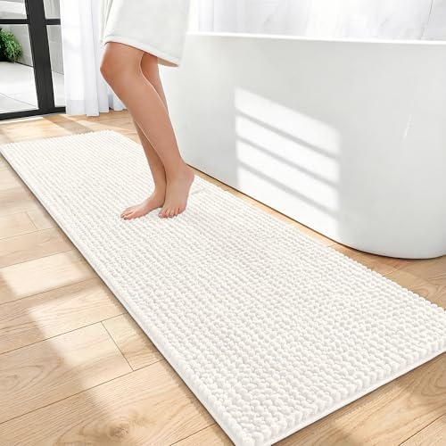 OLANLY Thick Chenille Bathroom Runner Rugs 59x20, Absorbent Bath Mat, Ivory by OLANLY
