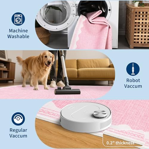 GarveeHome Door Mat Indoor Rugs for Entryway Small Rug 2x3 Washable Non-Slip Solid Pink Modern Minimalism Low-Pile Scalloped Throw Carpet for Girls Bedroom Kitchen Bathroom Entrance - Image 6