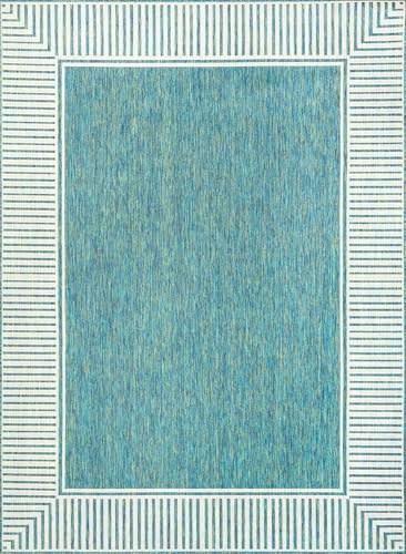 nuLOOM Asha Teal Bordered Power Loomed Indoor/Outdoor Area Rug, 4' x 6' - Image 3