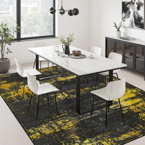 10x12 Area Rug Living Room: Modern Washable Soft Carpet Black Gold - Image 4