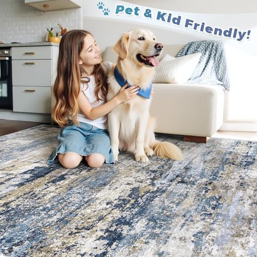 pmtsns Area Rugs 2x8 Runner Rug: Washable Hallway Rug Modern Abstract Neutral Soft Non-Slip Low-Pile Indoor Carpet for Kitchen Bedside Entrance Laundry (Blue Grey Brown, 2'x8') - Image 5