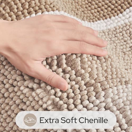 HOMEIDEAS Beige Bathroom Rugs Sets 2 Piece Chenille, 20"x32"+17"x24" - Image 2
