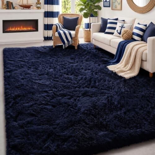 Dark Navy Blue Rugs for Living Room 5x8 Ft, Plush Area Rugs for Bedroom by PAGISOFE
