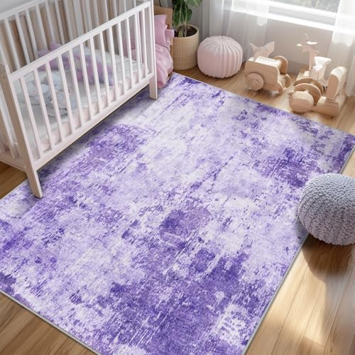 RELEANY Washable 6'x9' Abstract Area Rug for Living Room Purple - Image 3