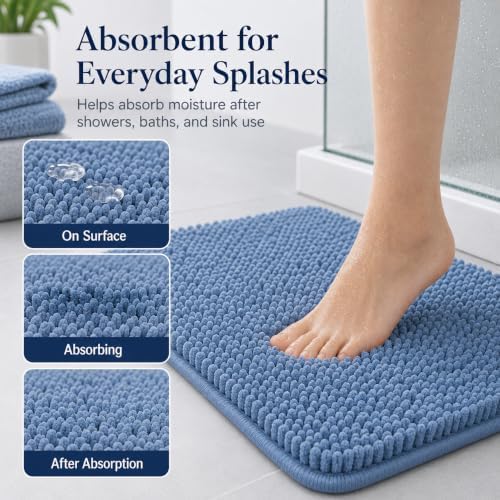 Bathroom Rugs Bath Mats for Batroom Chenillen Bath Rug Set 3 Piece Non-Slip Bath Mats, Absorbent Shaggy Rugs, Machine Wash, Perfect Plush Bathroom Mats, Bathroom Carpets Set Sky Blue - Image 4