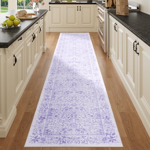 DUKINO 2x10 Runner Rug, Washable Vintage Floral Kitchen Rug, Purple by DUKINO