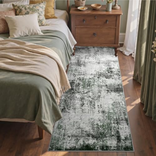 2x6 Ft Abstract Washable Runner Area Rugs for Hallway Green - Image 3