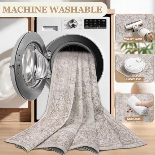 4x6 Washable Area Rugs for Bedroom Beige Brown Non-Slip Rug - Image 6