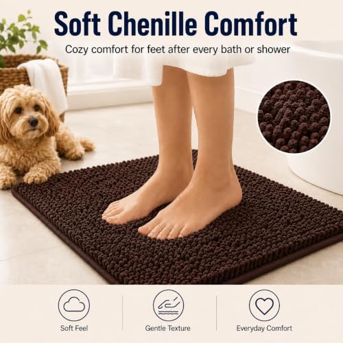 RUN HELIX Bathroom Rugs Set Non Slip 2 Piece Bath Rugs Extra Soft Chenille Bathroom Mats Bath Mat Set,Absorbent Shaggy Rugs Perfect Plush Mats Small Rug - Image 3