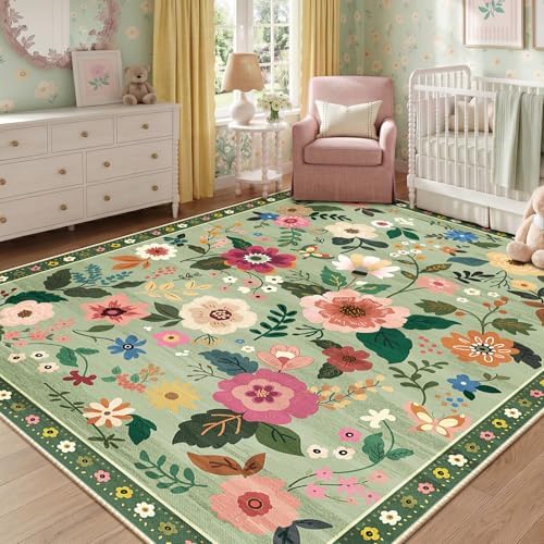 RELEANY Floral Washable 6x9 Area Rugs LightGreen - Image 2