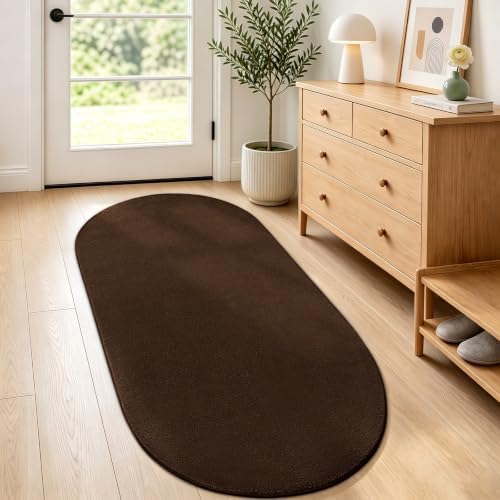 ISEAU Oval Bedroom Rug 2.6x5 Non-Slip Washable Runner Rug for Hallway Brown - Image 4