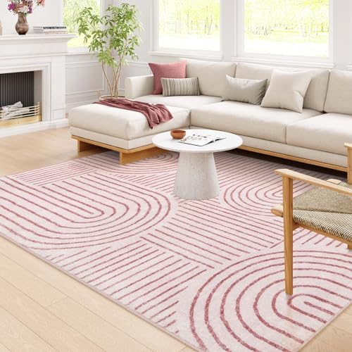 Lahome Abstract Washable 6x9 Area Rugs, Soft Pink Rugs for Bedroom Girls - Image 5