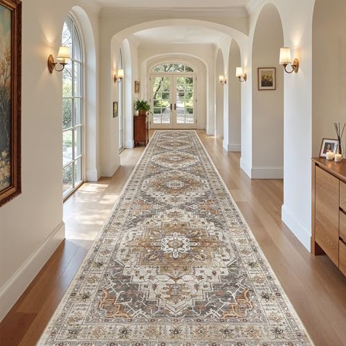Madane Hallway Runner Rug 3x18 Washable Kitchen Runners 18ft, Turmeric/Grey - Image 3