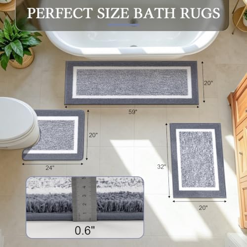 Pauwer Bathroom Rug Sets 3 Piece, Non Slip Washable Bath Mat, Dark Grey - Image 2