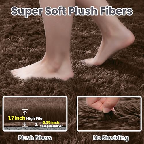 5x8 Fluffy Shag Area Rugs for Living Room Bedroom: Soft Plush Carpet Brown - Image 5