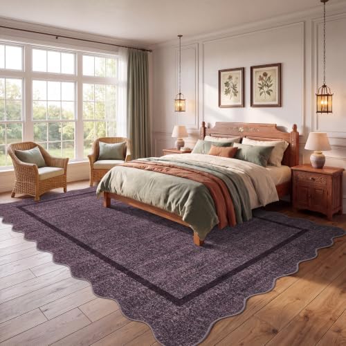 GarveeHome Scalloped Living Room Rug 5x7 Area Rug Washable, Heather Purple - Image 3