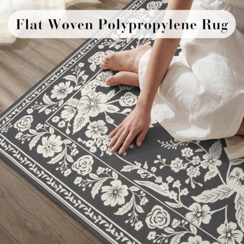 AMOAMI-Outdoor Rug-Patio Rug 5x8 ft Quick Dry Machine Washable Flatweave Textured Outdoor Carpet with Rubber Particles Backing Indoor Outdoor Rugs for Patio Deck Front Porch Balcony Greyish Black - Image 6