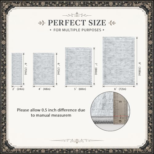 Area Rugs for Bedroom Nursery 4x6 Washable Foldable Vintage Grey - Image 2