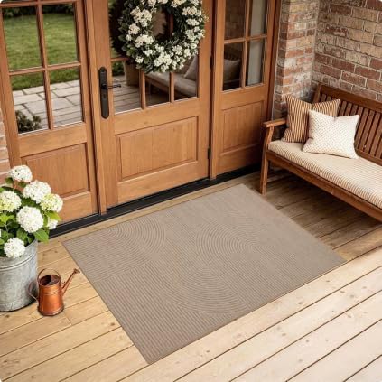 Non-Slip Jute Rug for Entryway: 2x3 Outdoor Mat - Swirl Curved Pattern by Arvenchy