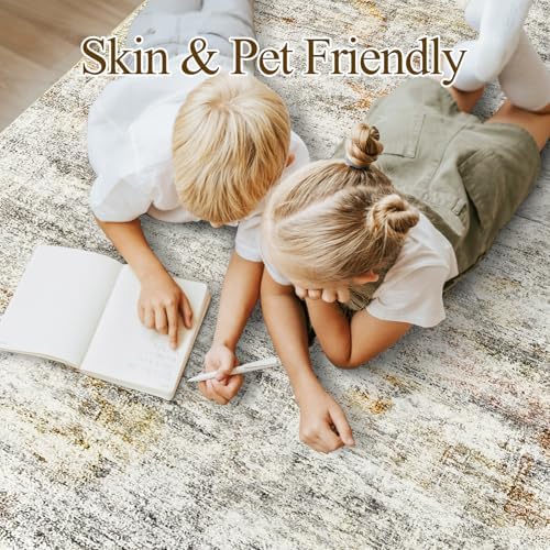 Soalmost 9x12 Area Rugs for Living Room Washable Rug Non-Slip Grey/Rust - Image 3