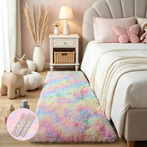 KCHOWUA Rainbow Unicorn Fluffy Fuzzy Rug 2x6, 2 Pcs Washable Non Slip by KICHOWUA