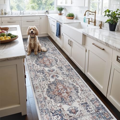 Hallway Washable Runner Rug - 3x10 Kitchen Rugs Entryway Rug Runner Vintage Soft Floor Mat Non Slip Indoor Farmhouse Carpet for Bathroom Living Room Bedroom (3 X 10, Brick) by HYHAOYUNLAI