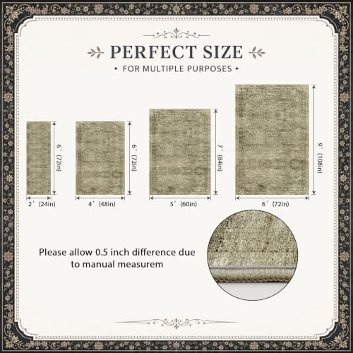 Area Rugs for Living Room Under Table 5x7 Washable Vintage Brown - Image 5