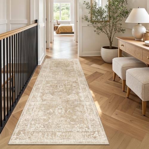 Madane Runner Rug 3x8 for Hallway, Kitchen Non-Slip Runner Rug Beige/Brown by Madane