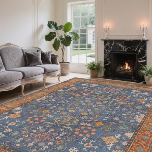 5x7 Washable Area Rugs for Living Room (Indigo Terracotta) - Image 2