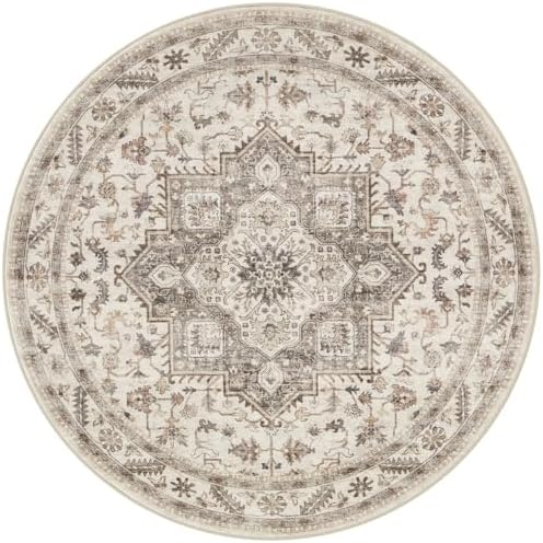 cotiled 8ft Round Living Room Area Rug, Washable, Traditional, Light Brown - Image 7