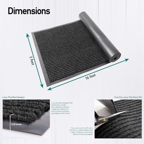 MaxMat® Oversized Rubber Door Mat - Heavy Duty, Waterproof, Low-Profile, Easy to Clean, Commercial Floor Mat (3 x 16 Feet, Black, MXM-RIB0316BK) - Image 2