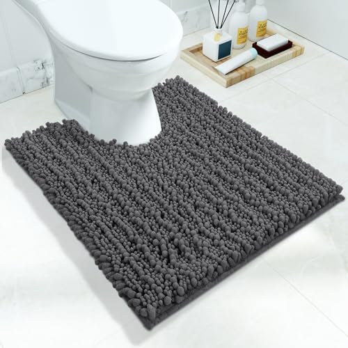Yimobra Toilet Rug U Shaped Washable 24x20 Inch - Ultra Soft Absorbent Chenille Bath Rugs for Toilet, Quick Dry & Machine Washable, Non Slip Contour Bathroom Mat, Dark Gray by Yimobra