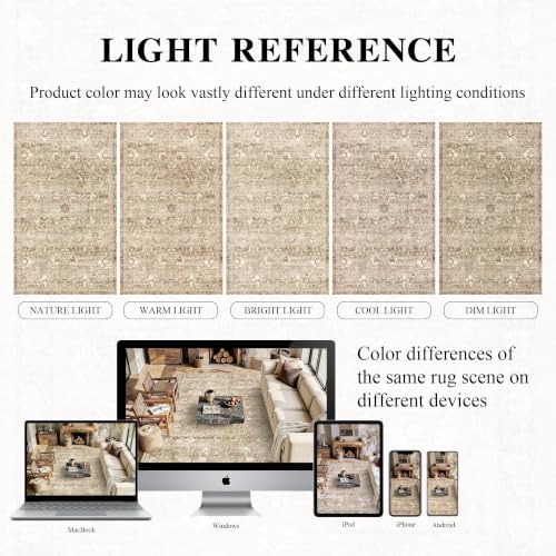 4x6 Washable Bedroom Area Rug Non-Slip Vintage Khaki Throw Carpet - Image 2