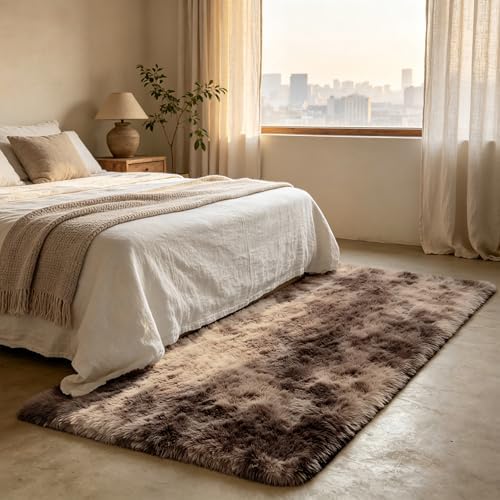 Shag Runner Rug for Bedroom Living Room 3x7 Upgrade Non-Slip Fluffy Soft Bedside Rugs,Shaggy Mottling Brown Carpet for Livingroom Dorm Home Decor Aesthetic - Image 3