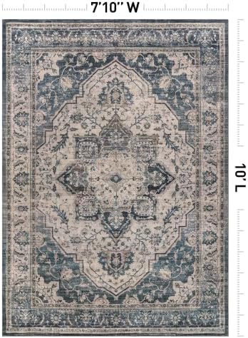 Rugshop Vintage Medallion Washable Non-Slip Area Rug, 7'10"x10' Blue - Image 2