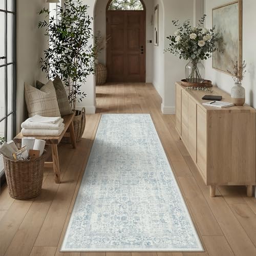 PureCozy Blue Runner Rug 2'6"x8' Vintage Floral by PureCozy