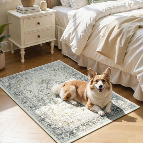 Lofus 2x3 Washable Rug for Entryway Bathroom, Taupe Grey Vintage Door Mats - Image 2
