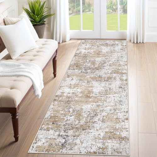 XLUEZ 2x7 Runner Rug for Hallway, Washable Modern Abstract Runner Rugs Neutral Soft Non Slip Kids Rug Stain Resistant Indoor Runners for Hallways Entryway Bedroom Kitchen Laundry Room(Beige, 2'x7') by XLUEZ