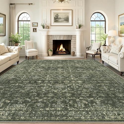10x12 Washable Living Room Area Rug Soft Boho Dark Green Large Carpet - Image 5