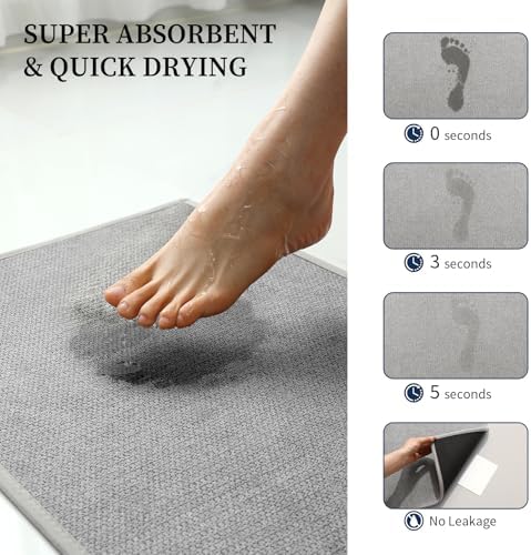 YIHOUSE Gray Bathroom Rugs Sets 2 Piece, Quick Dry Thin Bath Mat, Non Slip Absorbent Machine Washable, Bath Runner Rug for Bathtub Sink Home Decor (17"x24" + 17"x47") - Image 4