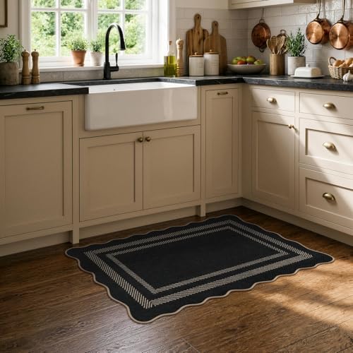 LIVEBOX Scalloped Easy Jute 2x3 Kitchen Rug, Black Front Door Mat Small Indoor Outdoor Rug for Entryway, Washable Non Slip Farmhouse Area Rugs, Tan Neutral Carpet Doormat for Porch Doorway Foyer - Image 4