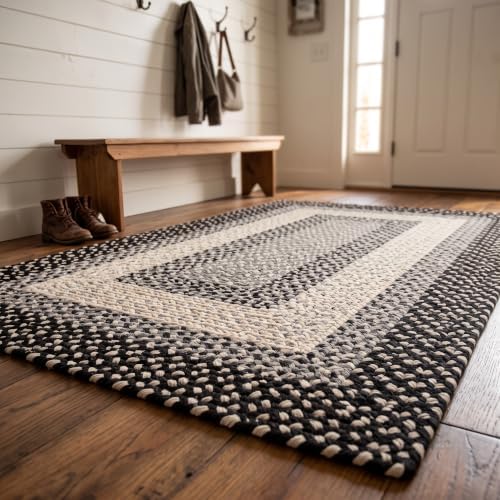 3X5ft Country Cottage Black/Gray Braided Rug - Farmhouse Rug for Entryway by SuperAreaRugs
