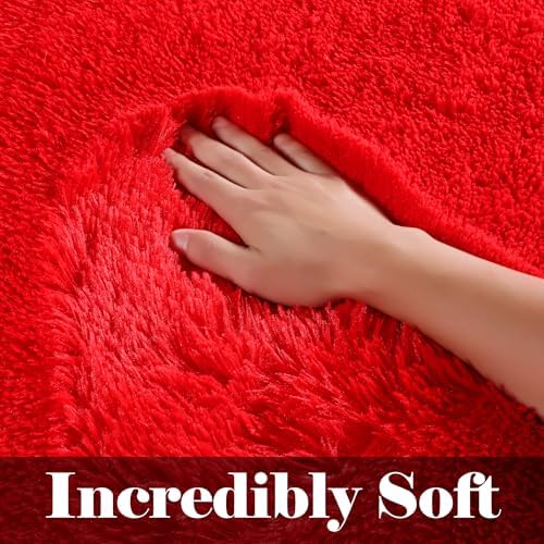 Red Area Rugs for Girls Boys Bedroom Living Room, Fluffy 4x6 Bedside Rug - Image 3