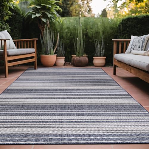 Luul Home Stripe Outdoor Rug 10x14 Washable Outside Carpet for Indoor Patio Porch Waterproof Easy Cleaning Non Shedding Area Rugs Blue 10 x 14 by Unknown