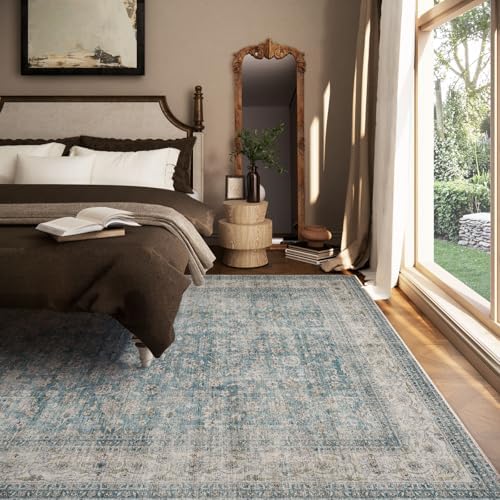 Machine Washable Living Room Rug: 5x7 Area Rugs for Bedroom Vintage Stain Resistant Non Slip Low Pile Lightweight Boho Carpet for Kitchen Dining Room Farmhouse Kids Room Nursery - Image 6