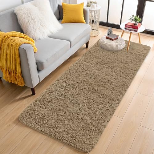OLANLY 2x8 Machine Washable Runner Rugs for Hallway, Soft Fluffy Shaggy Bedside Rugs for Bedroom, Living Room, Indoor Floor Carpet for Kids Girls and Boys, Home Decor Aesthetic, Taupe by OLANLY
